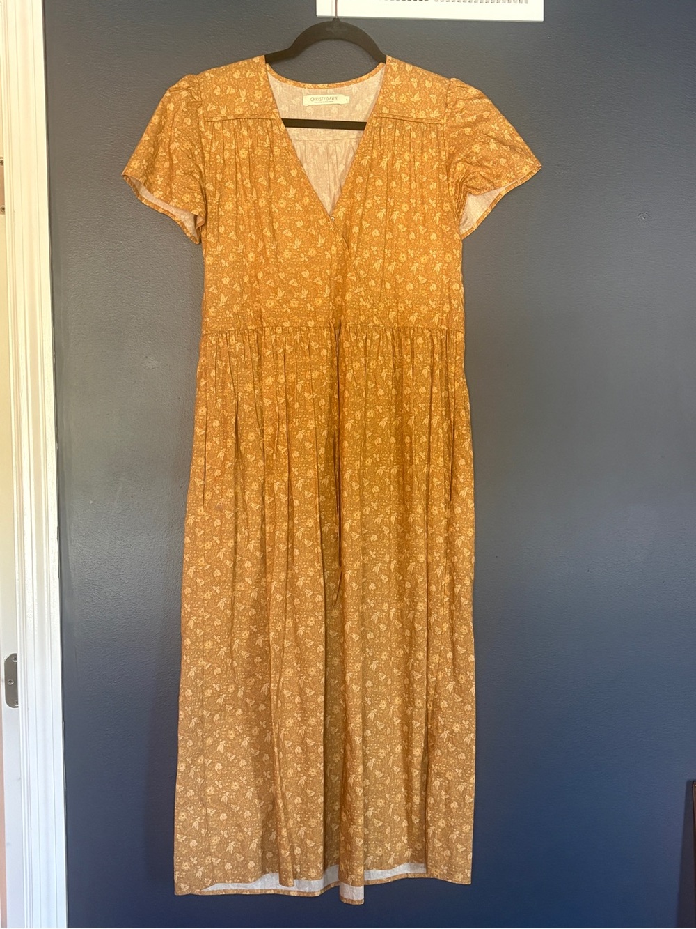Christy Dawn Mustard Floral V-Neck Midi Dress